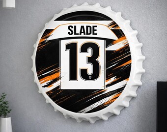 Chiefs Bottle Cap Metal Wall Sign – Personalised Rugby Name & Number – Man Cave / Bedroom Gift