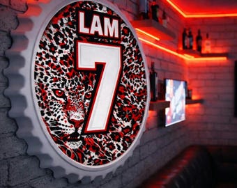 Leopards Bottle Cap Metal Wall Sign – Personalised Rugby Name & Number – Man Cave / Bedroom Gift