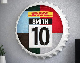 Quins Bottle Cap Metal Wall Sign – Personalised Rugby Name & Number – Man Cave / Bedroom Gift