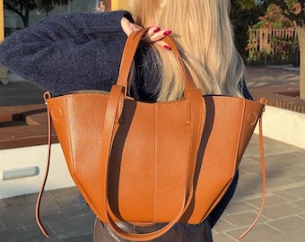 Handmade Genuine Leather Boat Tote, Italian Leather Shoulder Bag, Small Tote Bag, Woman Tote Handbag, Leather Purse, Work Bag/Christmas Gift