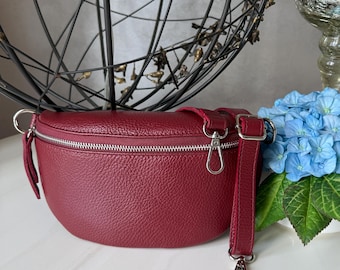 Burgundy Half Moon Small Cross Body Sling Bag, Handmade Italian Leather Banana Bag, Crossbody Bum Bag Pouch, Fanny Pack, Christmas Gift