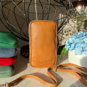 Leather Phone Case, Phone Bag, Green Small Crossbody Bag, Wallet Phone Case, Cell Phone Case, Leather Wallet Women, Handmade Gift for Her