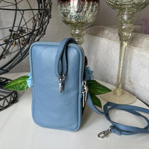 Leather Phone Case, Slim Phone Bag, Blue Small Crossbody Bag, Wallet Phone Case, Cell Phone Case, Leather Wallet Women/Handmade Gift for Her