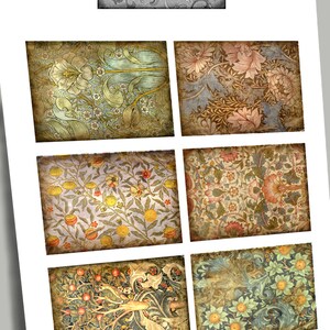 May include: Six vintage floral patterned tiles with a distressed look. The tiles feature a variety of floral designs in shades of blue, green, yellow, orange, red, and pink.
