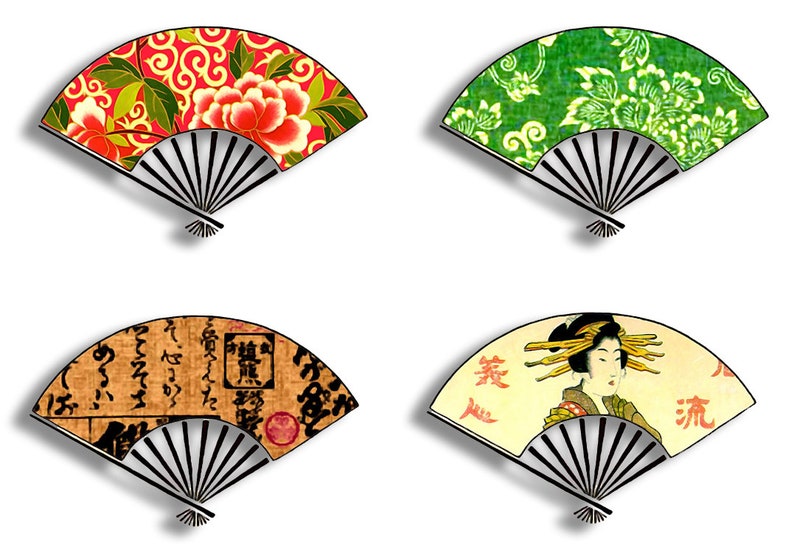 Digital Printable Japanese Fans Images Digital Art Asian Etsy