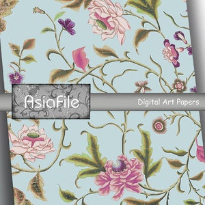 Digitaal papierpakket 8,5 x 11 inch afdrukbare chinoiserie 5 ontwerpen vogels en bloemen decoupage dagboek plakboek briefpapier journaling CHINOI 14