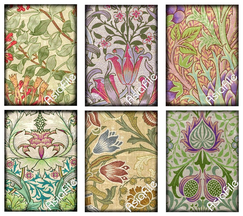 K&ouml;nnte beinhalten: Sechs Vintage-Blumenmuster mit cremefarbenem Hintergrund und bunten Blumen. Die Muster zeigen eine Vielzahl von Blumendesigns, darunter Tulpen, Lilien und Rosen. Die Muster sind perfekt f&uuml;r die Verwendung in Scrapbooking, Kartenherstellung und anderen Bastelprojekten.