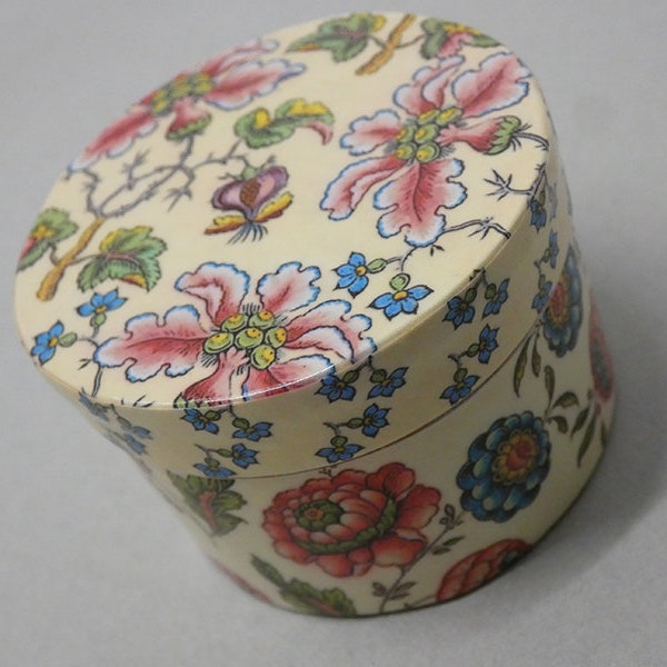 Hand Made OOAK  Ring Box Trinket Box Jewelry Box Decoupage with Antique Flowery Prints Approx. 2.5" Dia. x 1.5" Tall Made in USA RB 2