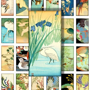 Printable Digital  1 x 2 Digital Art - Vintage Asian Birds Japanese Chinese Domino Size Pendant Supplies Printable CS 128