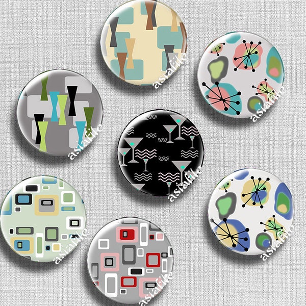 Digital Printable 1 inch Circles and Squares Midcentury Modern Abstract Designs for Pendants Scrapbook Paper Crafts Decoupage CS 694