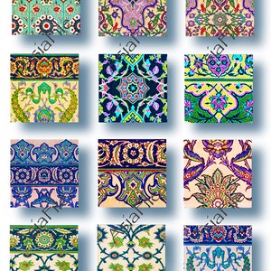 Arabic Islamic Tiles 1 Inch Squares Digital Printable Scrapbooking Decoupage Collage Paper Crafts Instant Download Moroccan Tiles  CS 513