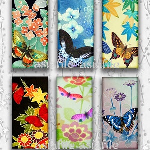 Printable  1X2 Inch Digital Art, Butterflies on Asian Flowers, for Pendants,  Dominoes, Bamboo Beads, Glass Tiles and More CS 118