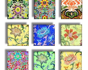 Chinese Floral Clipart, 1 Inch Squares (Digital Download)