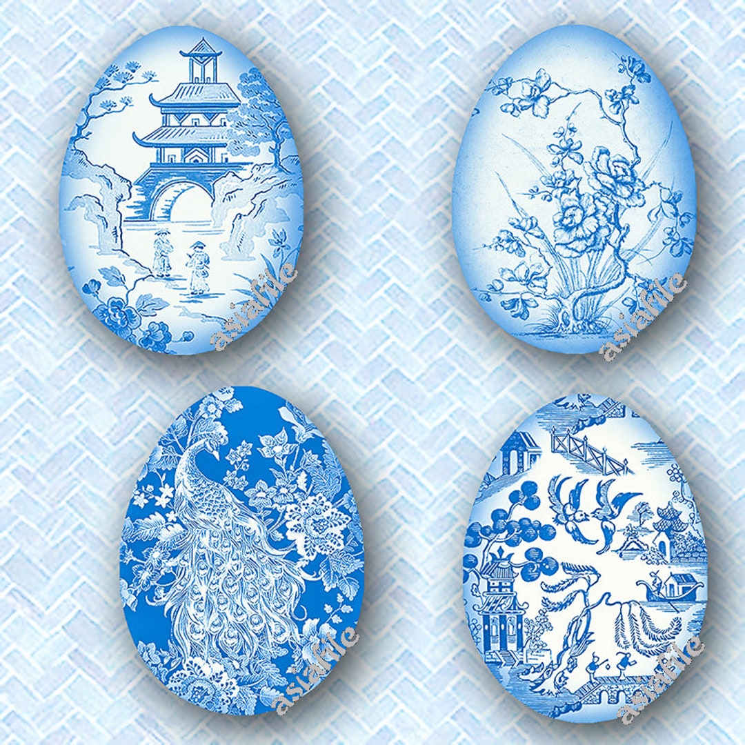 Digital Printable Eggs Chinoiserie Blue and White 16 Eggs 2 Inch Tall ...