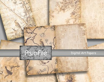 Papel digital de arte chino antiguo, efímera de diario basura (descarga digital, 8,5 x 11 pulgadas)