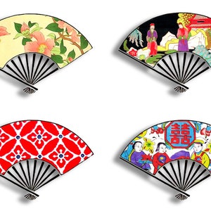 Digital Printable Japanese Fans Images, Digital Art,  Asian Art, Japanese Chinese Designs, Digital Collage Sheet  CS 157