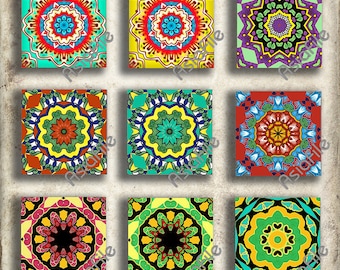 DIGITAL Printable Papercraft  - Digital Art - 1 Inch Squares - Mandalas -  Kaleidoscopes - Pendants - Instant Download CS 141