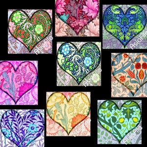 Printable Digital  1 Inch Squares, Valentines, Hearts, for Pendants, Glass Tiles, Scrapbooking, Embellishments, Art Nouveau, CS 337