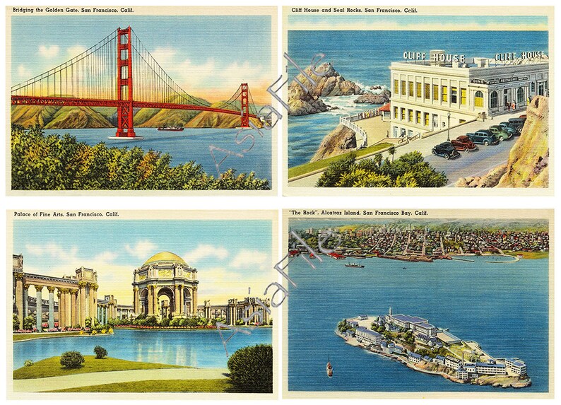 Vintage San Francisco Linen Postcards Art Cards 5 X Etsy