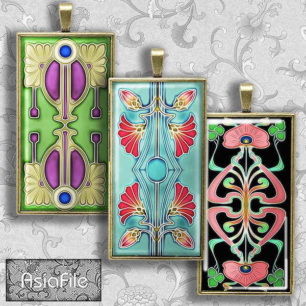 Digital Collage Sheet 1X2 Inch Images Art Nouveau Designs for Bezel Pendants Scrapbook Decoupage Dominoes Jewelry Printable Graphics CS 581