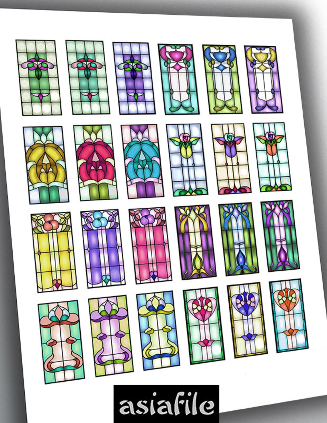 Printable 1 X 2 Digital Pendants Stained Glass Tiles Instant - Etsy