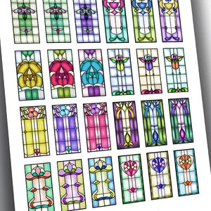 Printable 1 X 2 Digital Pendants Stained Glass Tiles Instant - Etsy