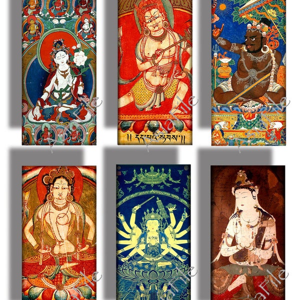 Printable 1 X 2 Pendant Size, Buddhist & Hindu Art, 24 Different, Vintage Art for Scrapbooking, Jewelry, Collage, Decoupage, etc. CS 430