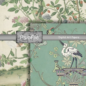 Pacote de papel digital 8,5" x 11" Chinoiserie 10 designs verdes diário asiático antigo scrapbook decoupage papelaria CHINOISERIE 13