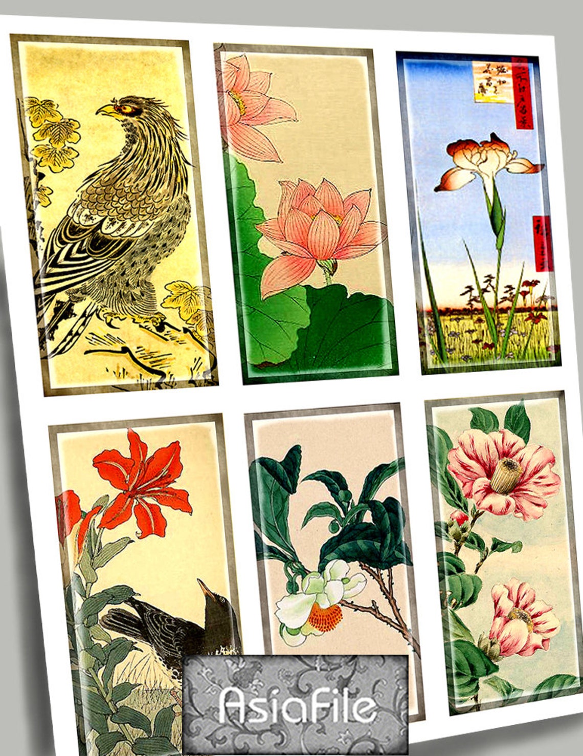 Printable Digital Art: 1 X 2 Vintage Asian Art Birds Japanese | Etsy