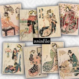 Vintage japanische Geisha Kunstkarten, druckbare Ephemera (digitaler Download)