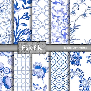 TEN Digital 12 x 12 Inch Chinoiserie Blue & White Asian Designs Decoupage Scrapbook Journaling Papercraft Stationery Gift Wrap CHINOISERIE 1