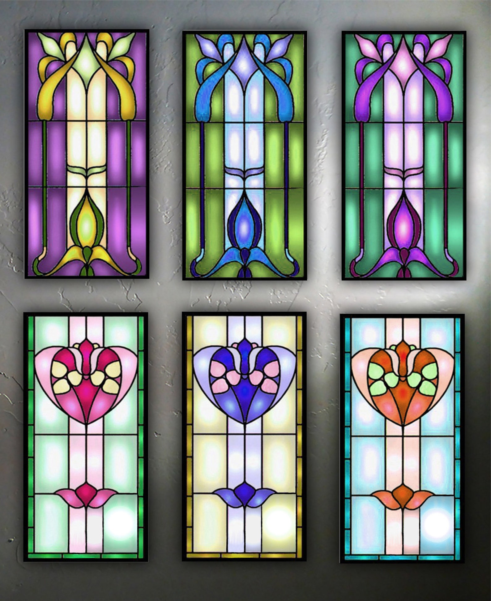 Printable 1 X 2 Digital Pendants Stained Glass Tiles Instant - Etsy