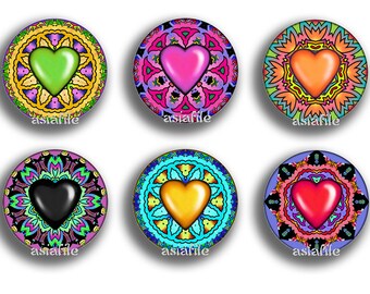 Digital Collage Sheet Instant Download Printable Jewelry Supplies Hearts Valentines Mandalas Kaleidoscopes 1 In. Circles Digital Art CS 255