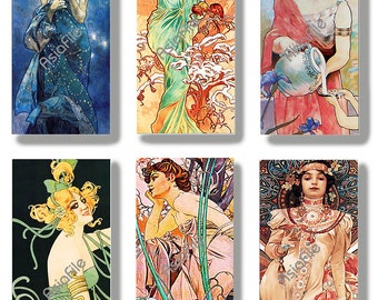 Vintage ART NOUVEAU Ladies 1 x 2 Inch Digital Printable  48 Images 2 Sheets Paper Crafts, Decoupage, Collage, Scrapbook, Stationery  CS 575