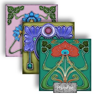 Digital Printable Squares Coaster Size Art Nouveau Tiles 3 Sheets 12  Designs Decoupage Paper DIY Coasters 13