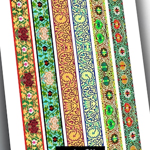 Digitales Papier für Perlenherstellung, Bordüren, Scrapbooking, Schreibwaren, 1 &quot;x 11&quot; Streifen für Rolling Beads, alle chinesischen Ornamentdesigns, BS 7