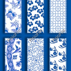 Digital Blue and White Asian Chinoiserie for Pendants Scrapbooking Papercrafts Decoupage Dominoes 1 x 2 Inch Images Printable CS 589