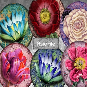Flores Exuberantes Ovais, Duas Folhas - 30 x 40 mm E 18 x 25 mm, Imagens para Impressão Digital para Pingentes, Brincos, Cabochões e Artesanato em Papel, CS 370