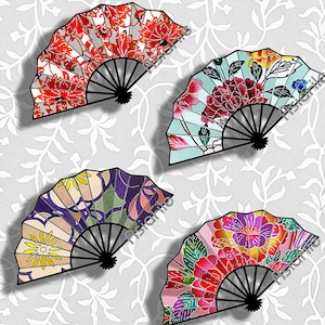 Éventails asiatiques numériques 2,25 po. 16 modèles japonais différents, découpage Papercraft, papeterie, album de cliparts, créations en papier JPG et PNG CS 599