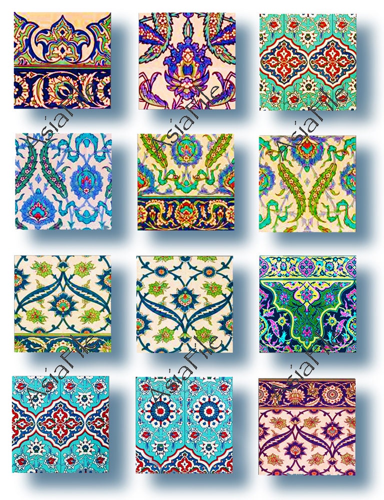 Arabic Islamic Tiles 1 Inch Squares Digital Printable