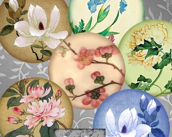 Printable  Floral  1.5 Inch Circles Digital Asian Flowers Printable Images Scrapbooking Pendants Magnets Stationery Collage Decoupage CS 423