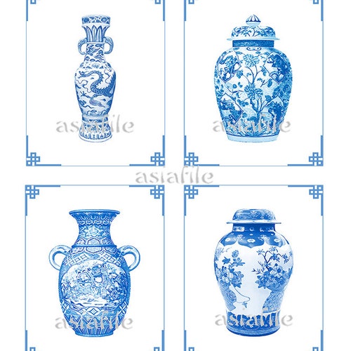 DIGITAL Wall Art 12 Chinoiserie Vases in Two Sizes China Blue - Etsy