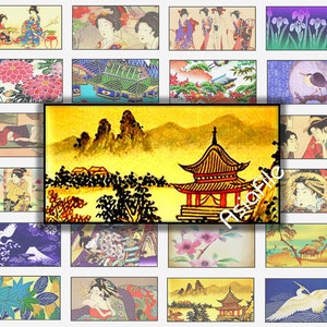 Printable  Digital Art, Asian Art, Digital Collage Sheet, Horizontal Images for Pendants 1 x 2 Dominoes Glass Tiles CS 56