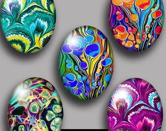 SALE Digital Printable Oval Images for Pendants Cabochons 30X40mm Instant Download 25 Different Oval Marbled Paper Designs CS 554