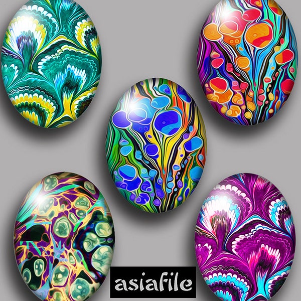 SALE Digital Printable Oval Images for Pendants Cabochons 30X40mm Instant Download 25 Different Oval Marbled Paper Designs CS 554