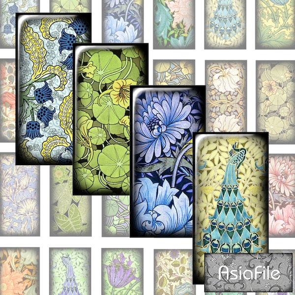 DIGITAL Printable Collage Sheet, Digital Art, 1 X 2 Inch,  Printables,  Art Nouveau  Designs  for Glass Tiles Domino Size Collage Art CS 196