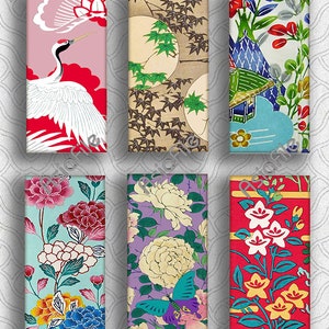 Digital Printable 1X2 Vintage Japanese Fabric Swatches for Pendants Scrapbooking Collage Decoupage Paper Crafts Stationery CS 613
