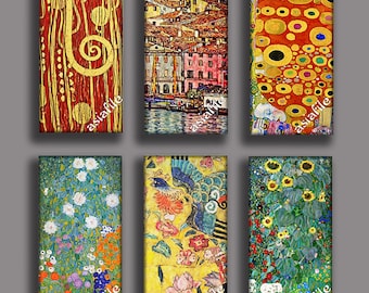 Digital Collage Sheet Gustav KLIMT Fragments 1"X2" 24 Images for Pendants, Beads, Bezels, Stationery, Scrapbooking & Paper Crafts CS 655