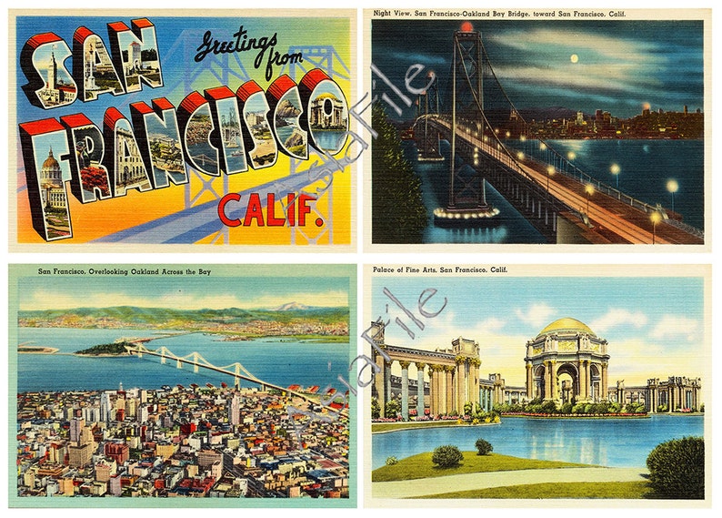 Vintage San Francisco Linen Postcards Art Cards 5 X Etsy