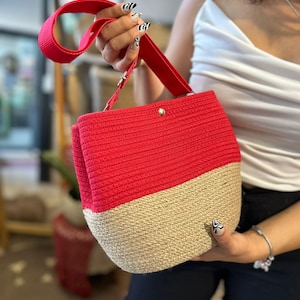Sac fait main en corde de coton, petit fourre-tout bohème, sac à main tissé en 14 couleurs, sac neutre de tous les jours